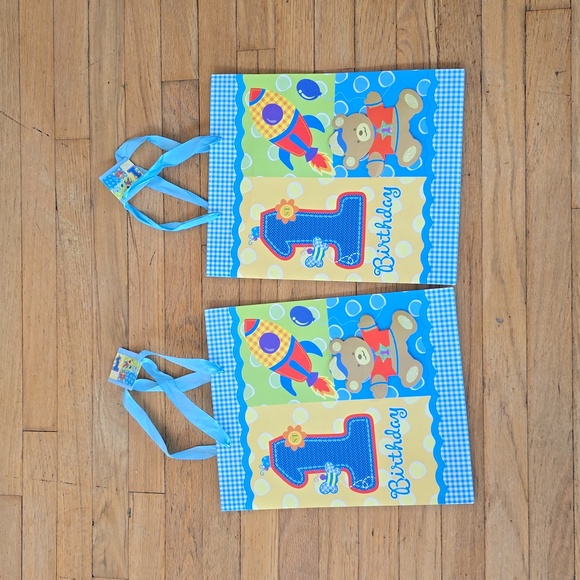 Set of Two Baby Boy 1st Birthday Gift Bag Colorful Birthday Gift Bag 12.5"×10.5" - Picture 1 of 7